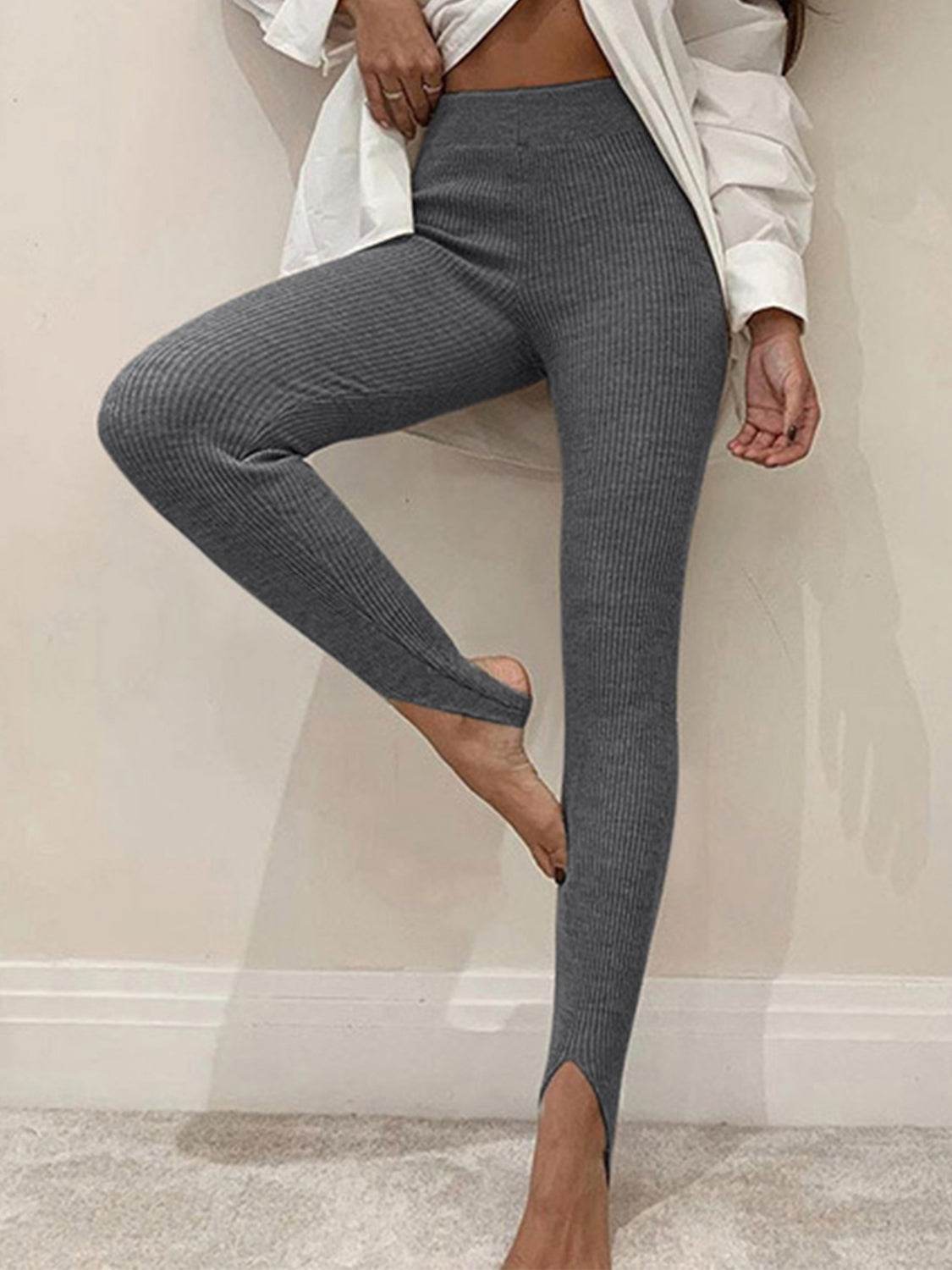 Ribbed Mid Waist Leggings - Hovatok