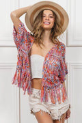 BiBi Open Front Fringed Crop Knit Cardigan - Hovatok