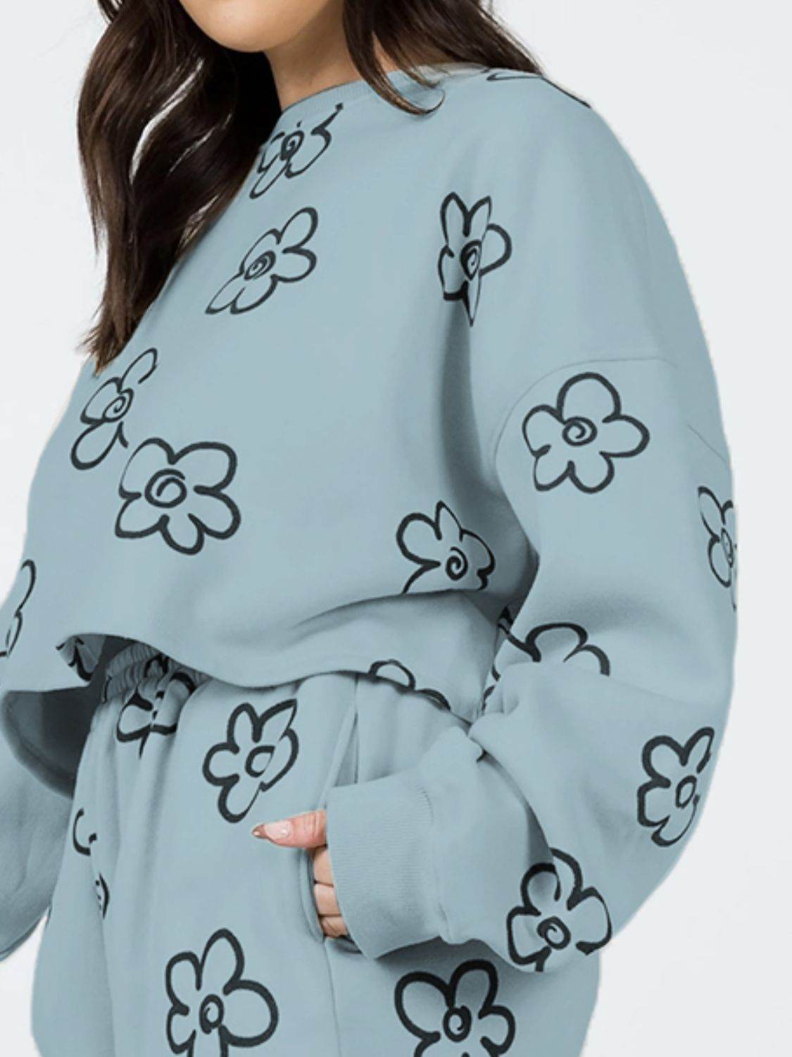 Floral Dropped Shoulder Sweatshirt and Shorts Set - Hovatok