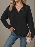 Double Take Striped Half Zip Long Sleeve T-Shirt - Hovatok