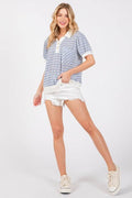 Ces Femme Knit Striped Contrast Short Sleeve Top - Hovatok