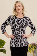 Celeste Full Size Leopard Round Neck Three-Quarter Sleeve T-Shirt - Hovatok
