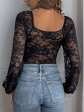 Perfee Lace V-Neck Long Sleeve Bodysuit - Hovatok