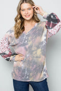 Celeste Tie-Dye V-Neck Printed Sleeve Blouse - Hovatok