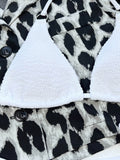 Textured Halter Neck Tie Side Bikini Set - Hovatok