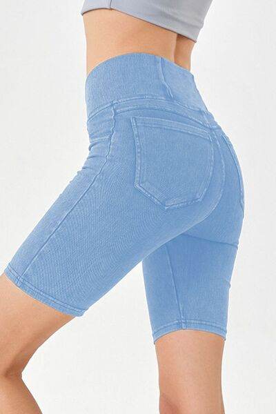 Basic Bae Asymmetrical Waist Denim Shorts with Pockets - Hovatok