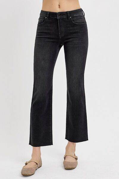 RISEN Tummy Control Mid Rise Crop Straight Jeans - Hovatok