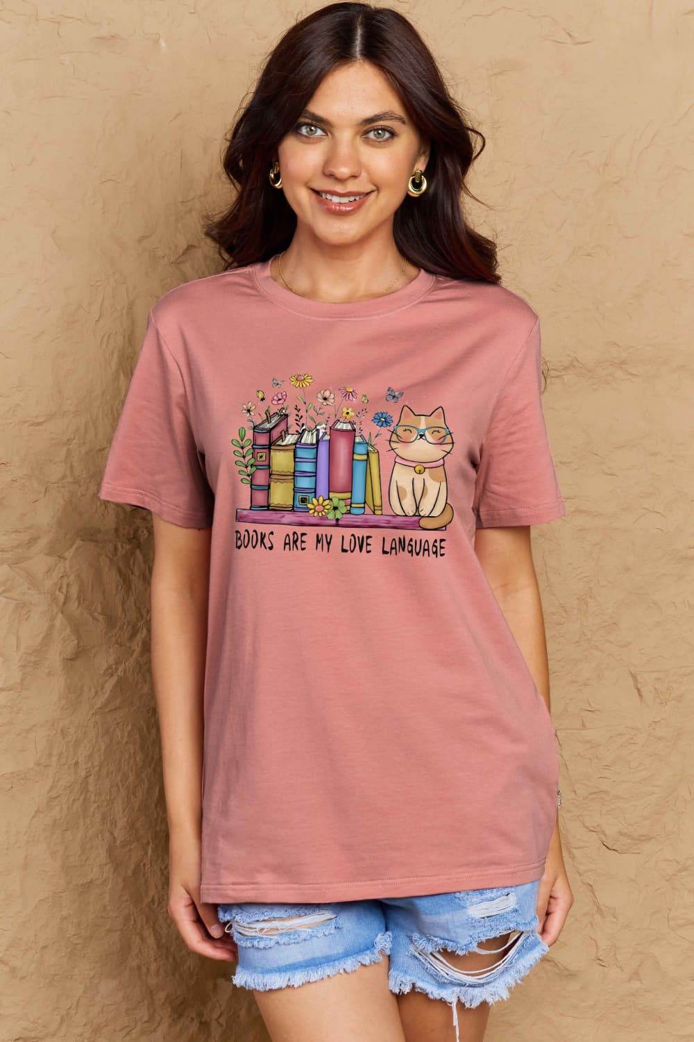 Simply Love Full Size BOOKS ARE MY LOVE LANGUAGE Graphic Cotton Tee - Hovatok