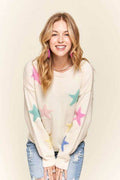 ADORA Stars Pattern Round Neck Drop Shoulder Sweater - Hovatok