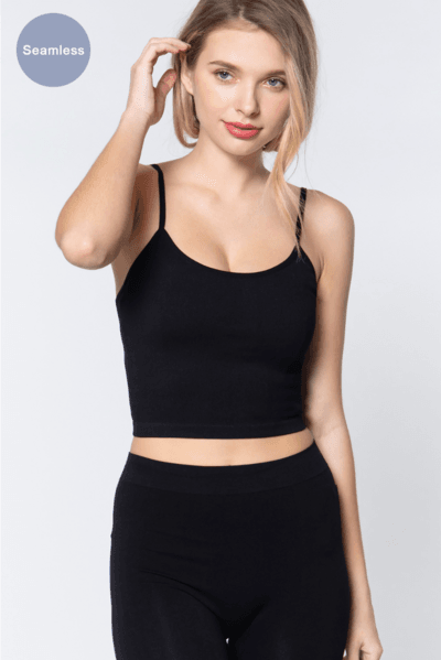 ACTIVE BASIC Round Neck Crop Rib Seamless Cami - Hovatok