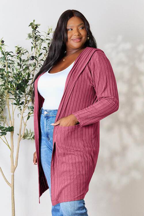 Basic Bae Full Size Hooded Sweater Cardigan - Hovatok