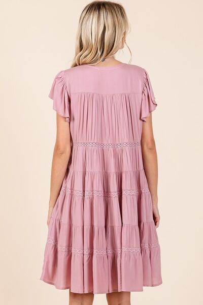 Mittoshop Lace Detail Ruffled Button Down Tiered Dress - Hovatok