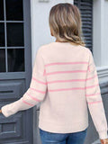Angel Wings Striped Round Neck Long Sleeve Sweater - Hovatok