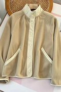 Double Take Snap Down Contrast Fleece Jacket with Pockets - Hovatok