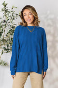 Basic Bae Full Size Ribbed Round Neck Slit Knit Top - Hovatok