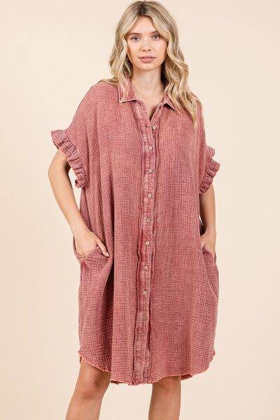 Mittoshop Mineral Wash Cotton Gauze Mini Shirt Dress - Hovatok