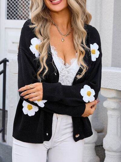 Angel Wings Crochet Flower Button Up Cardigan - Hovatok