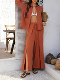 Devine Button Down Long Sleeve Top and Wide Leg Pants Set - Hovatok