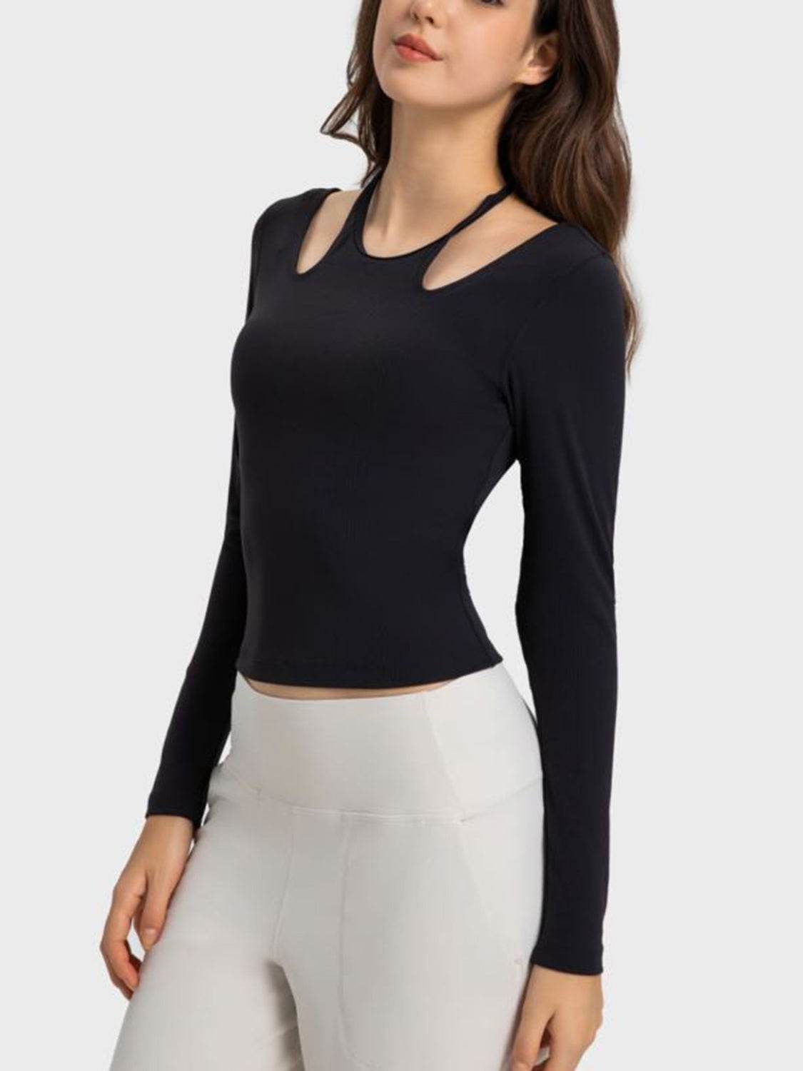 Millennia Halter Neck Long Sleeve Sporty Top - Hovatok