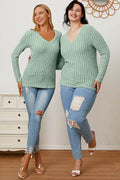Basic Bae Full Size Ribbed V-Neck Long Sleeve T-Shirt - Hovatok