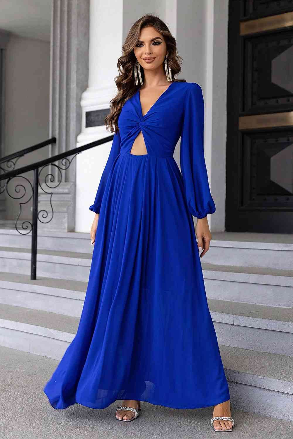 Twist Front Cutout Long Sleeve Dress - Hovatok