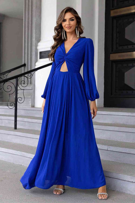 Twist Front Cutout Long Sleeve Dress - Hovatok