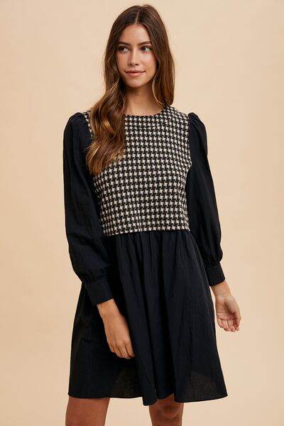 Annie Wear Tie Back Plaid Round Neck Mini Dress - Hovatok