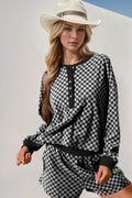 Double Take Checkered Half Button Top and Shorts Set - Hovatok