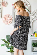 Heimish Full Size Short Sleeve Off Shoulder Animal Mini Dress Plus Size - Hovatok