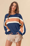 BiBi French Terry Color Block Cut Edge Detail Sweatshirt - Hovatok