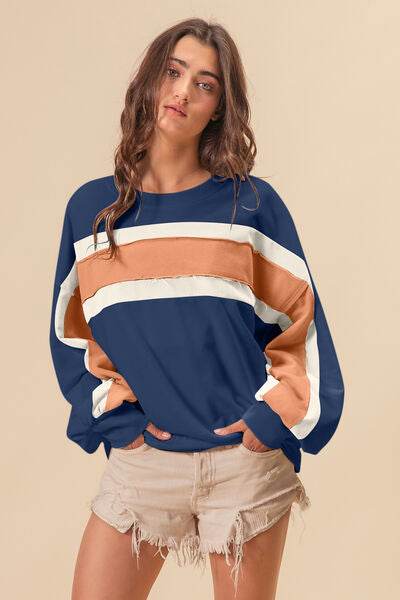 BiBi French Terry Color Block Cut Edge Detail Sweatshirt - Hovatok