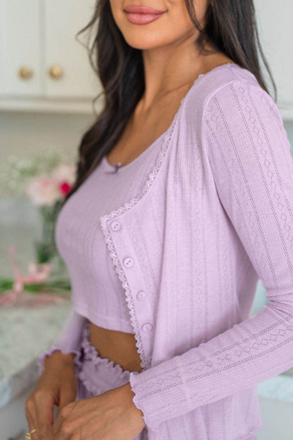 Button Down Cardigan, Cami and Shorts Set - Hovatok