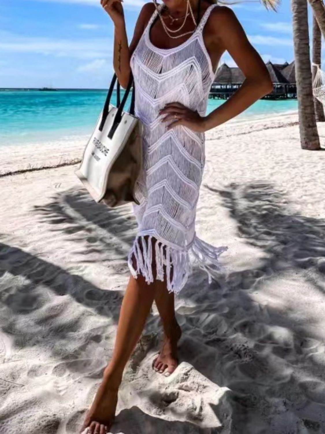 Fringe Scoop Neck Cover-Up - Hovatok