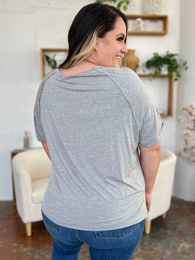 Basic Bae Full Size Bamboo Slit V-Neck Short Sleeve T-Shirt - Hovatok