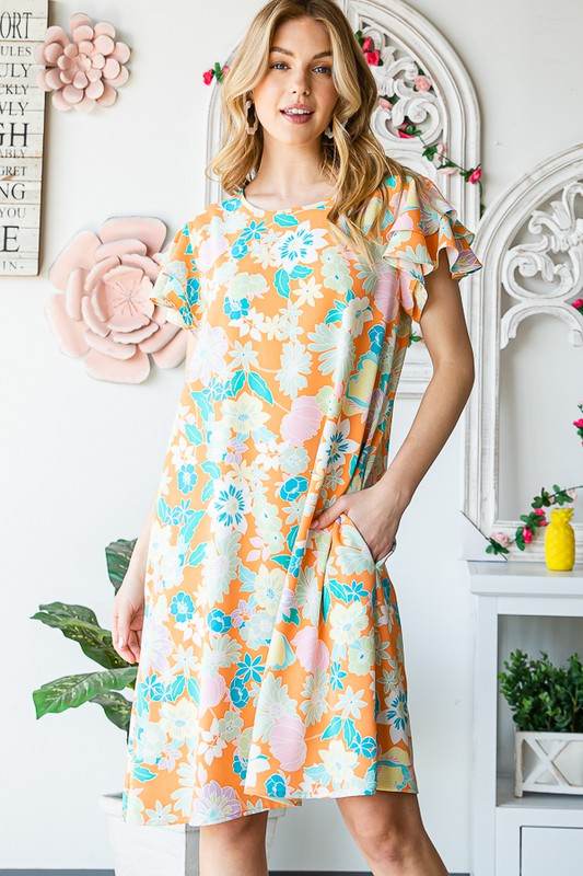 Heimish Full Size Ruffled Short Sleeve Floral Mini Dress Plus Size - Hovatok