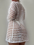 Openwork Boat Neck Long Sleeve Cover-Up - Hovatok