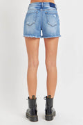 RISEN Full Size High Rise Distressed Raw Hem Denim Shorts - Hovatok
