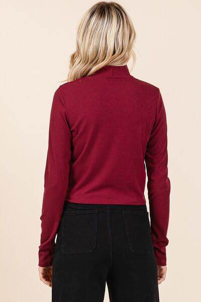 Mittoshop Mock Neck Rib Knit Long Sleeve Crop Top - Hovatok