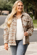 Plus Size Geometric Collared Neck Long Sleeve Jacket - Hovatok