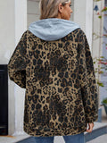Leopard Button Up Drop Shoulder Denim Jacket - Hovatok