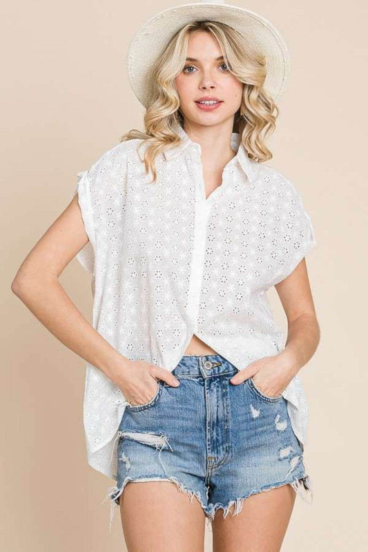 Culture Code Eyelet Crisscross Back Button Up Shirt - Hovatok