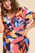 Umgee Full Size Short Sleeved Abstract Print Top Plus Size - Hovatok