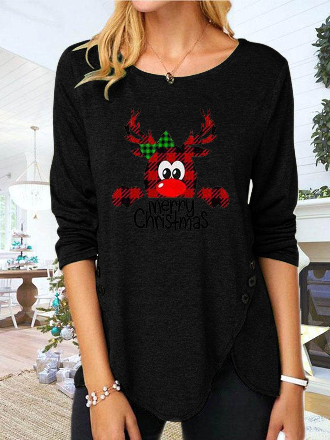 Full Size Reindeer Round Neck Long Sleeve T-Shirt - Hovatok