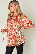 Double Take Full Size Printed Button Up Long Sleeve Shirt - Hovatok