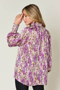 Double Take Full Size Printed Smocked Long Sleeve Blouse - Hovatok