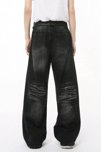 Washed Cat Whiskered Wide Leg Jeans - Hovatok