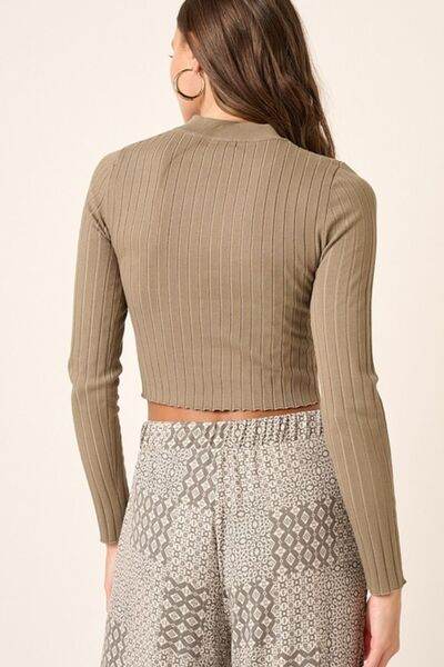 Mittoshop Mock Neck Long Sleeve Crop Knit Top - Hovatok
