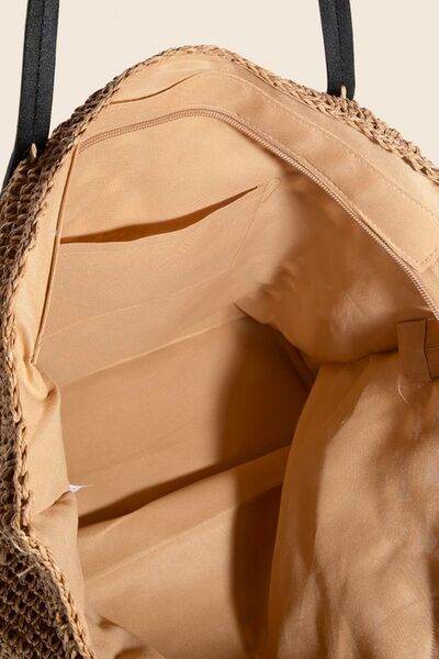 Fame Faux Leather Handle Knitted Tote Bag - Hovatok