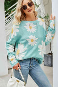 Angel Wings Daisy Print Openwork Round Neck Sweater - Hovatok