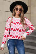 Angel Wings Contrast Heart Round Neck Sweater - Hovatok